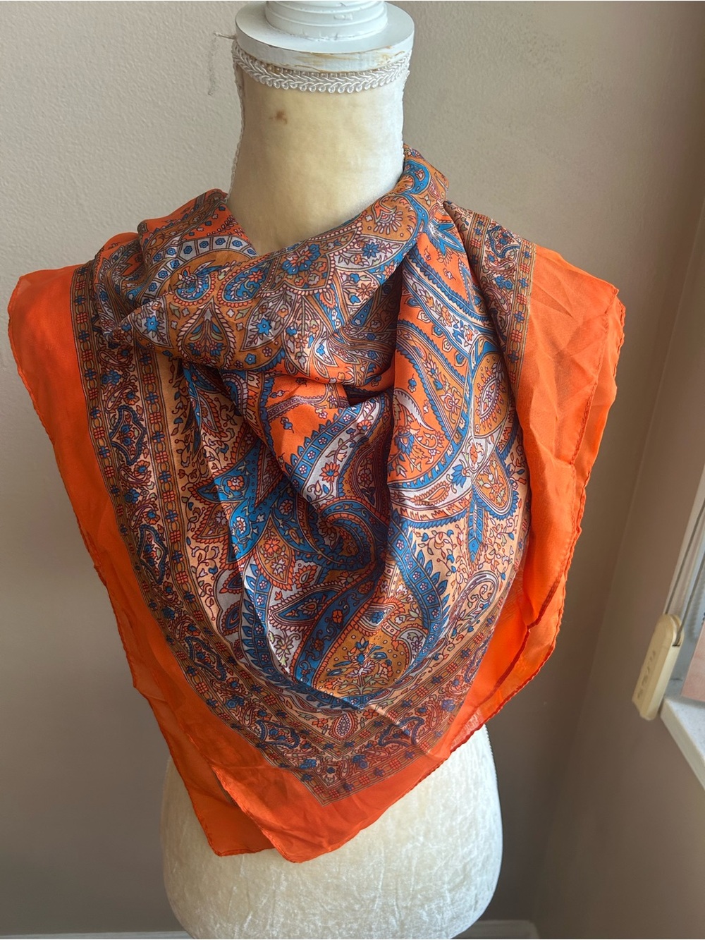 New Women’s Scarf Orange Multicolor Floral Paisely Square